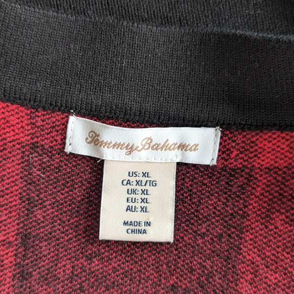 Tommy Bahama Red Buffalo Plaid Holiday Crystal Button Cardigan Sweater - Picture 2 of 8